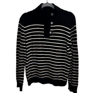 Lauren Ralph Lauren Sweater Womens XL Black Gold Stripe Pullover Button Old Mone